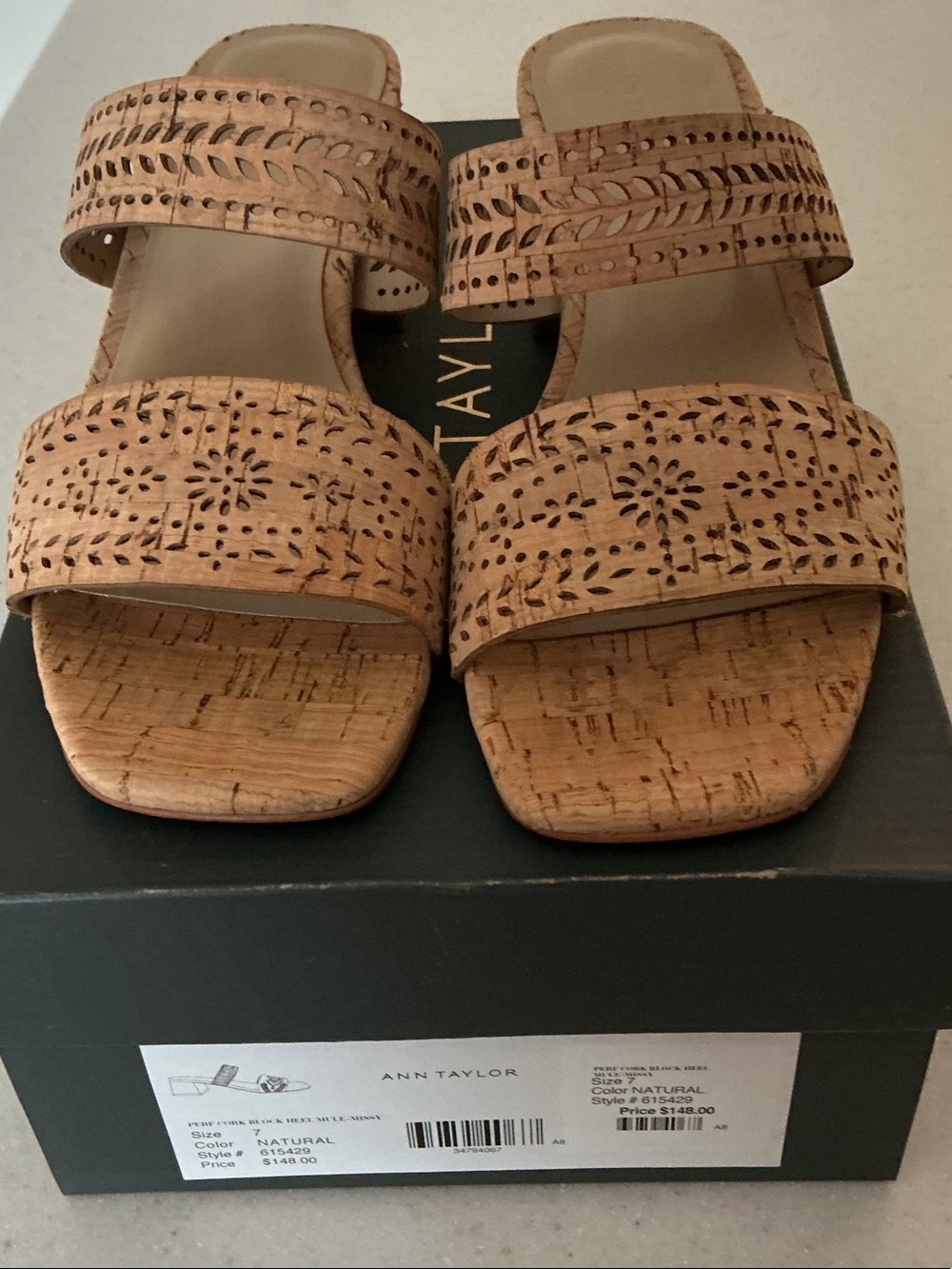 Ann Taylor Size 7 Natural tan Slide Mules Sandal Shoes block heel